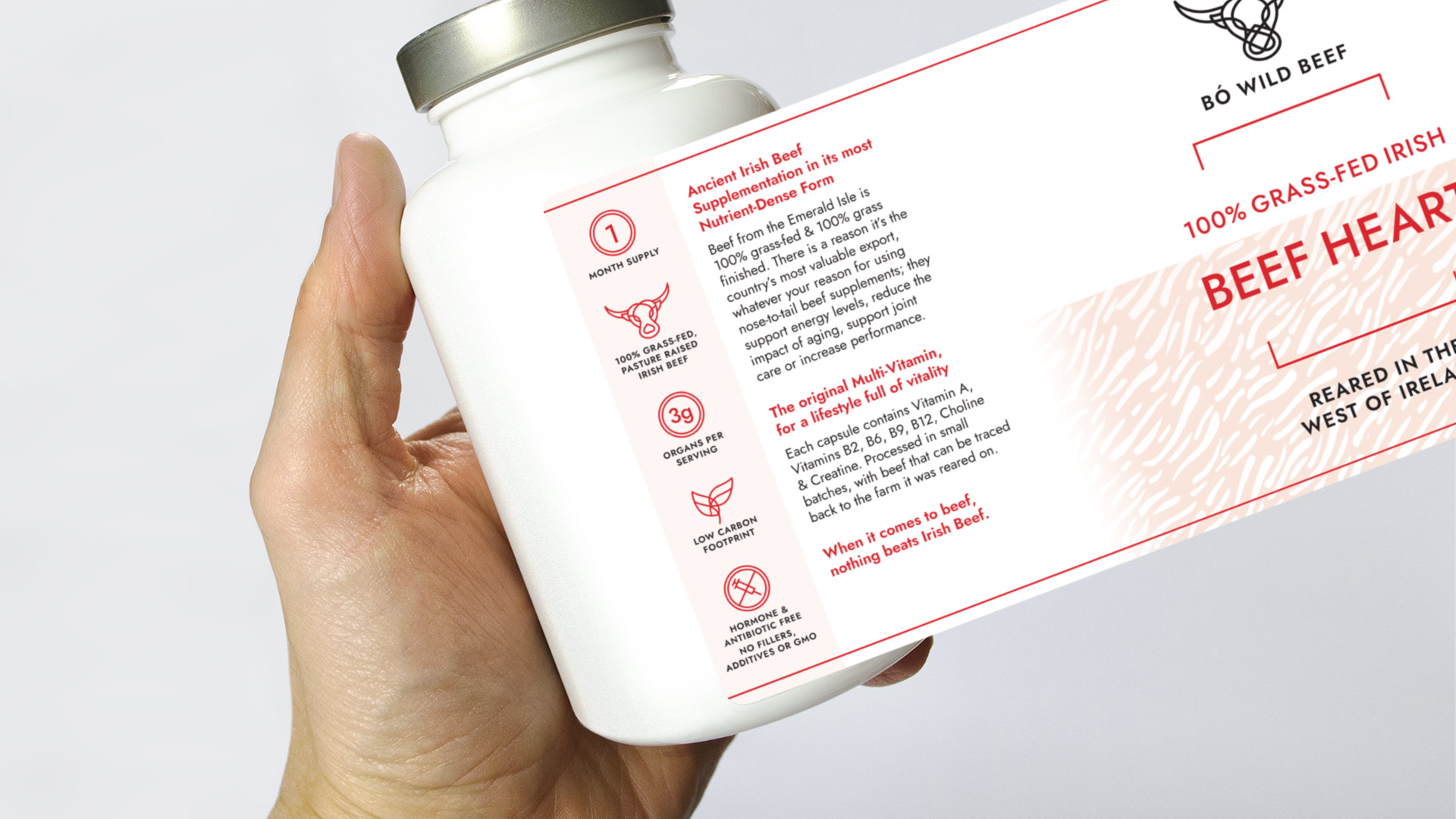 Hand holding a bottle of supplements